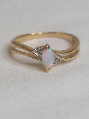 Marquise Cut Australian Opal Diamond Gold Vermeil 925 Sterling Ring Size 8